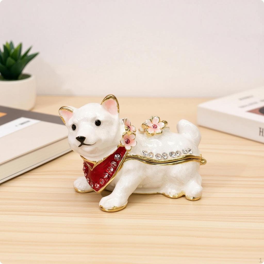 ShibaType Dog Trinket Box HandPainted Hinged Figurine Ornament for Collectors,