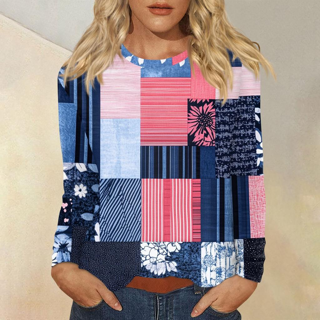 Damen Täglich Lässig Langärmlig Bedruckt O-Ausschnitt Oberteil