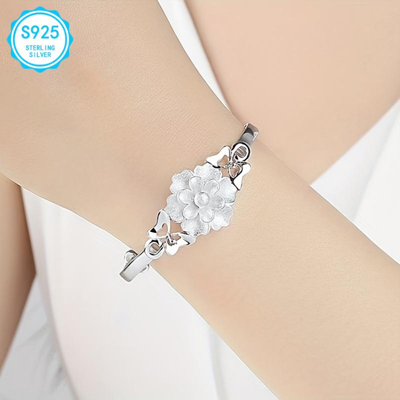 Elegantes florales Armband aus Sterlingsilber, verstellbar, modischer Vintage-Stil, geeignet für den täglichen Gebrauch und Partys