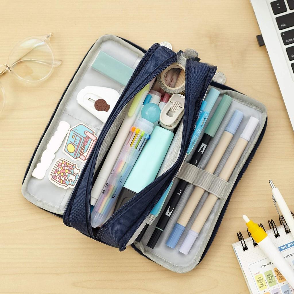 Astuccio Grande Capacità 3 Scomparti Borsa Portapenne per Scuola Adolescente Ragazza Ragazzo Uomo Donna, Blu Navy