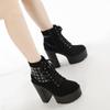 Women Ankle Boots Platform Lace Up Punk Heeled Motorcycle Boot Sexy Fashion Rivets Black Short Boots for Woman Zipper