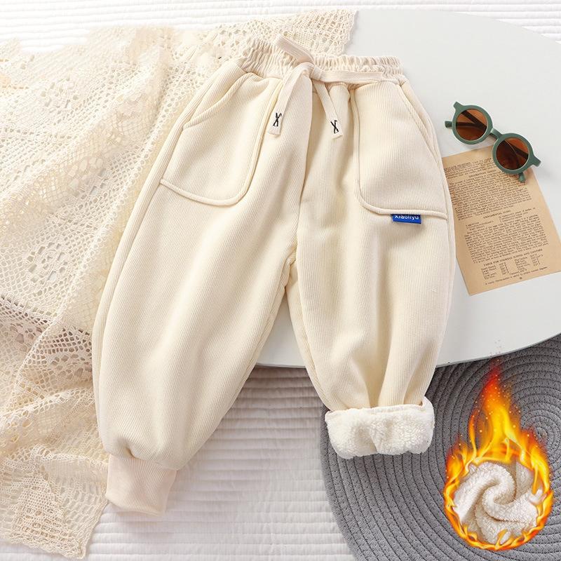 Kids Warm Velvet Pants Winter Boys Girls Plush Thick Cotton Trousers Teenage Pants Autumn Casual Trousers Children Clothes