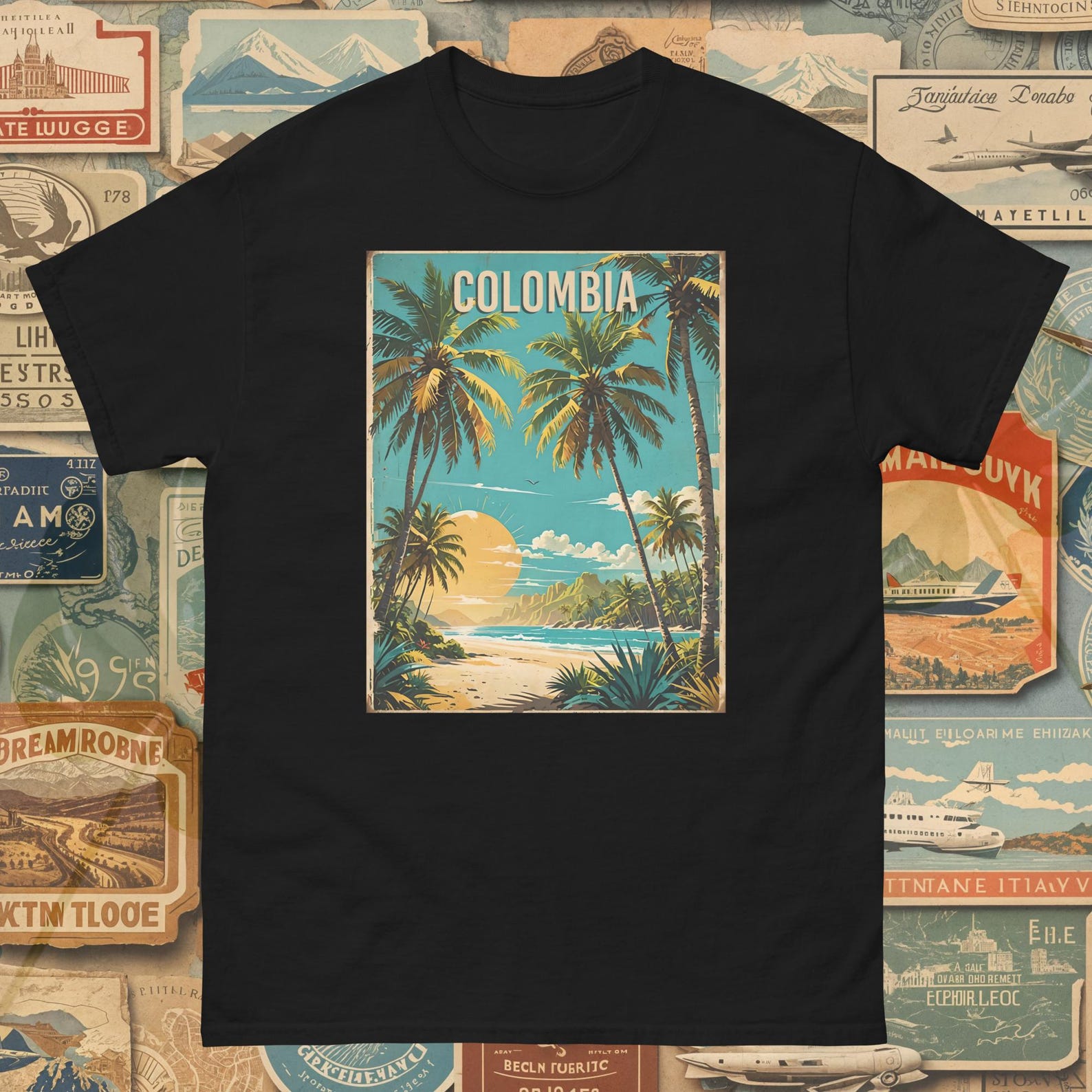 Colombia Beach T-Shirt | Vintage Travel Poster Tee 2XL