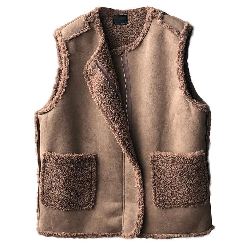 Autumn and Winter Lamb Wool Vest Women Wear Fur One-piece Vest Jacket Loose and Deerskin Fleece Waistcoat On Both Sides
