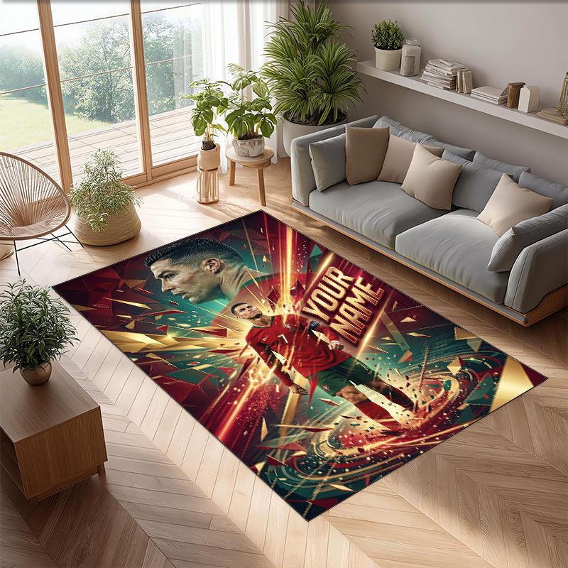 Cristiano Ronaldo Printed Crystal Velvet Rug Non‑Slip Crystal Velvet Carpet For Sofa Bedroom Indoor Home Decoration