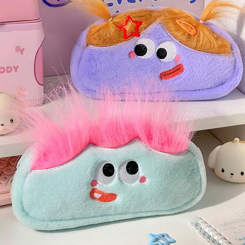 Kawaii Plush Pen Pouch Large Capacity Pencil Case Funny Stationery Storage Bags Cosmetic Pouch Packing Supplies Student Gifts