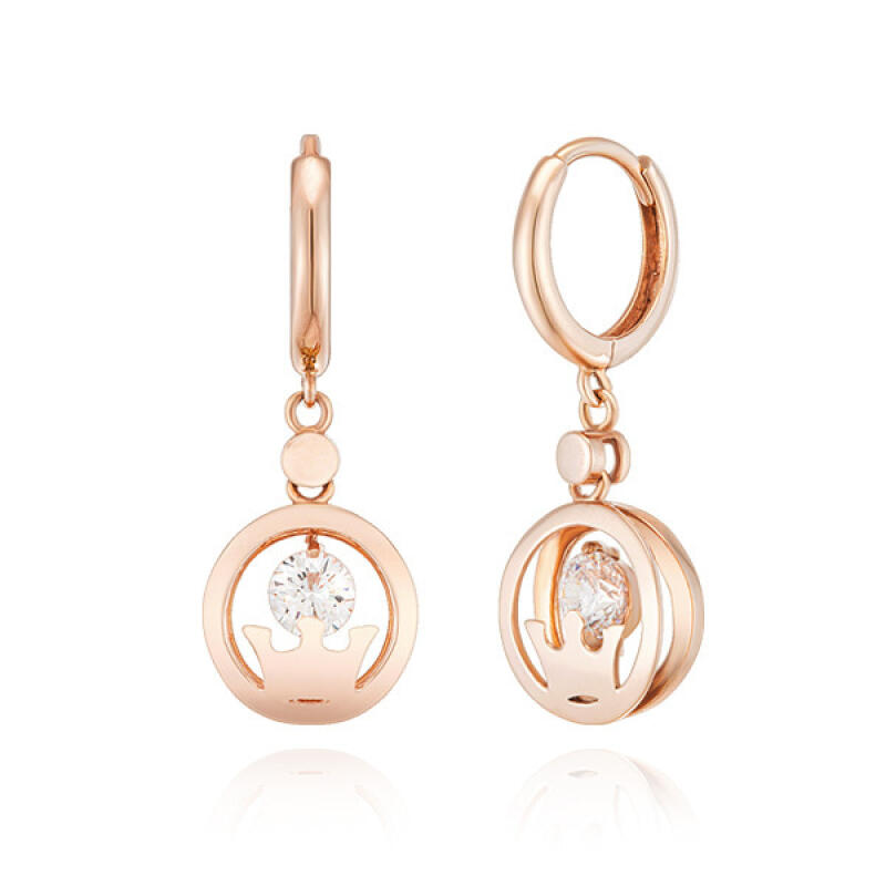 

14K Gold Earrings One-Touch Ring Crown Circle BS01005E Pink Gold