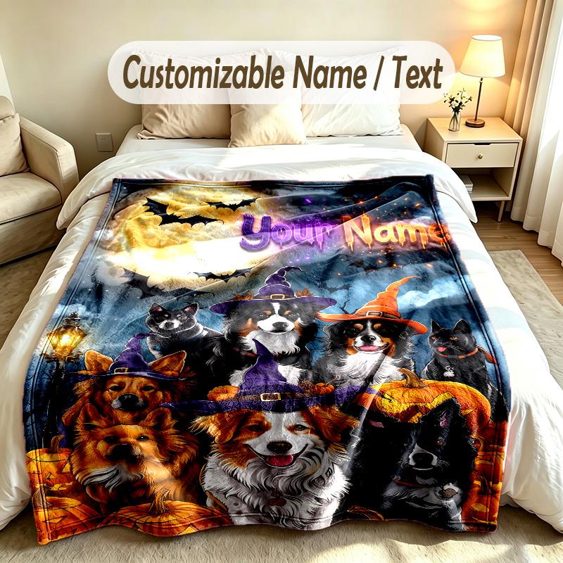 Halloween Theme Custom Blanket Personalized Name & Text Customized Soft Warm Throw Blanket Home Decor