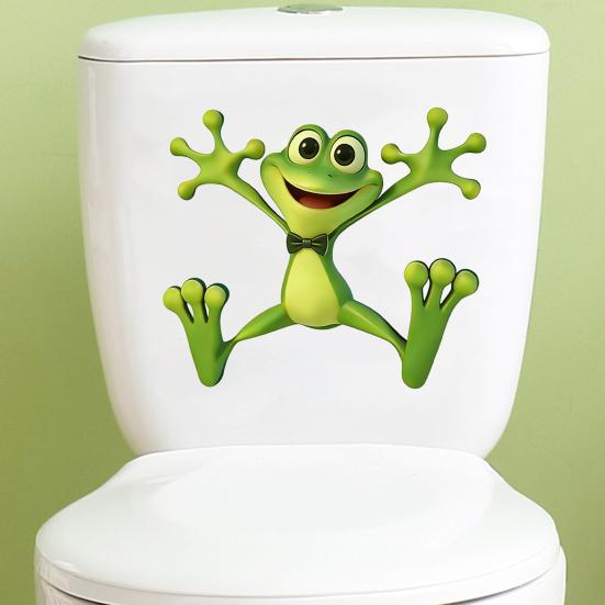Toilet Lid Stickers, Cartoon Frog Design,Waterproof Bathroom Wall Decal, Removable Wall Stickers for Toilet Tank And Ceramic Tile