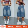 Women's Mid Rise Straight Denim Bermuda Shorts Vintage Washed Five Points Jeans Shorts Casual Streetwear Knee Length Pants Spring Daily Wear