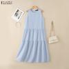 ZANZEA Women Round Neck Loose Casual Stripe Sleeveless Dress