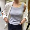 Women's Ribbed Cotton Slim Fit Wide Shoulder Tank Top - Anti-Exposure Summer Base Layer