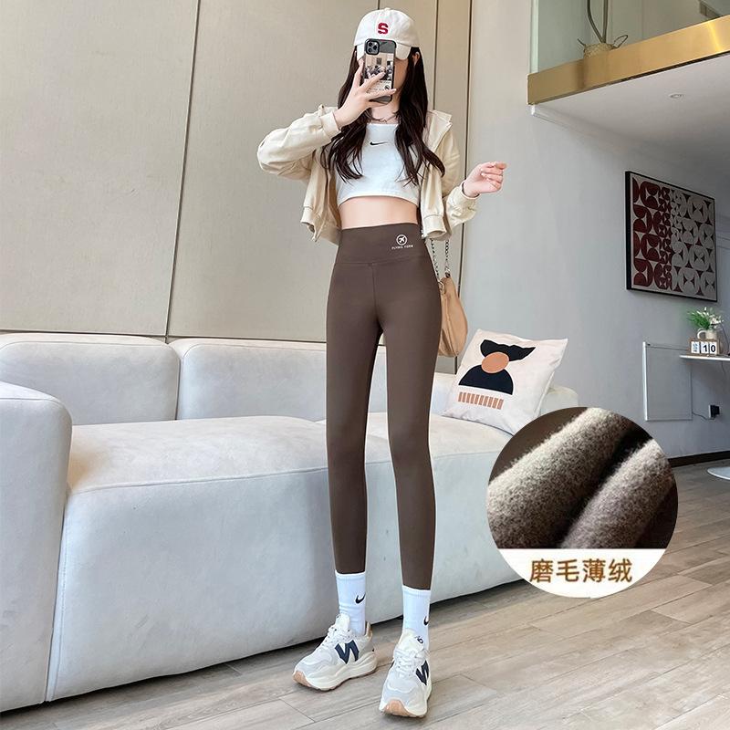 Pocket Shark Pants Women's Wear Thin Velvet High Waist Tight Abdomen, Hip Lift, Velvet Thickened Bottoming Barbie Pants Autumn and Winter