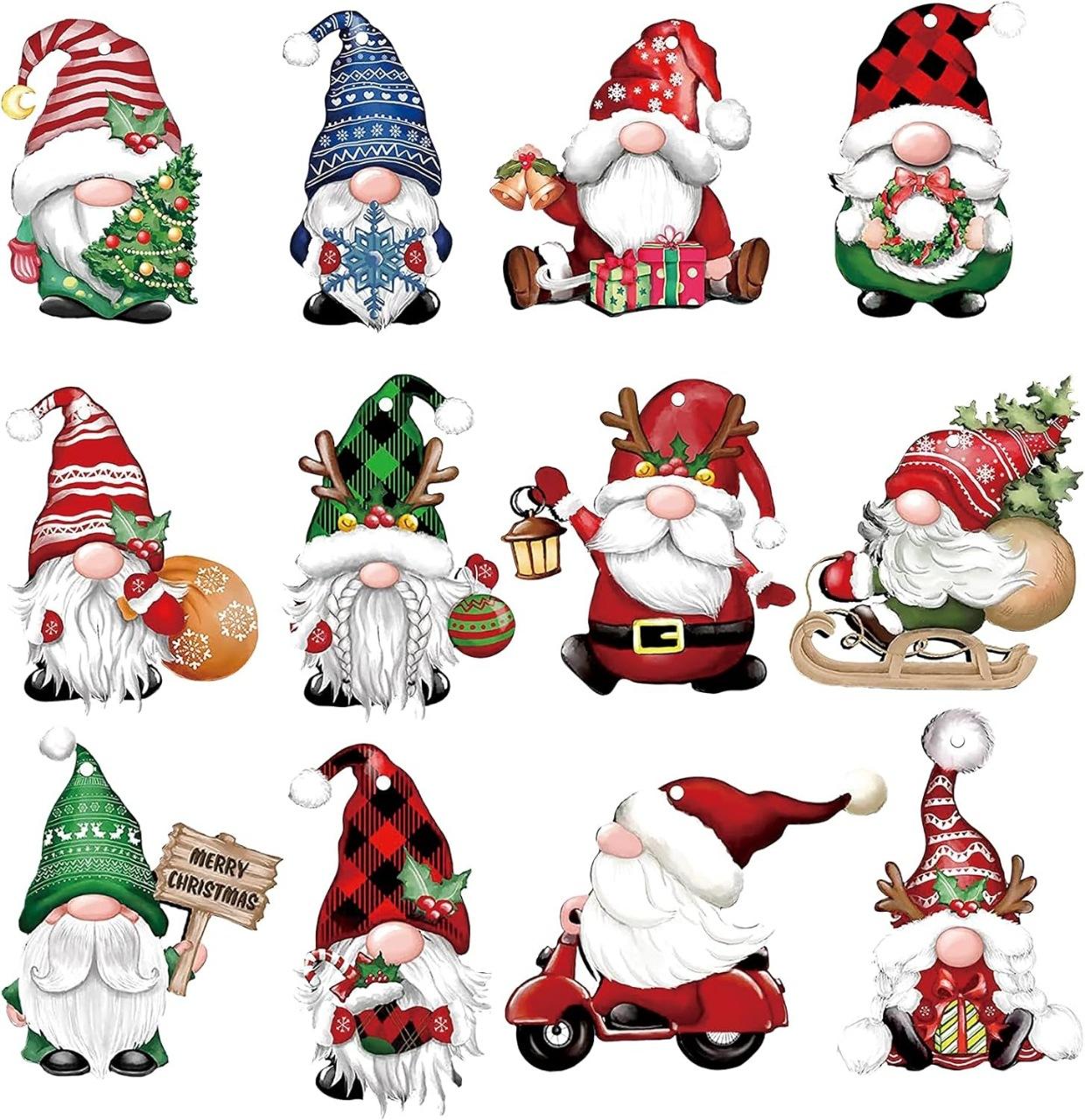 

12 PCS New Cartoon Gnome Christmas Tree Ornaments Hanging Wooden Xmas Tree Decoration Home Decor Snowman Ornament 9cm