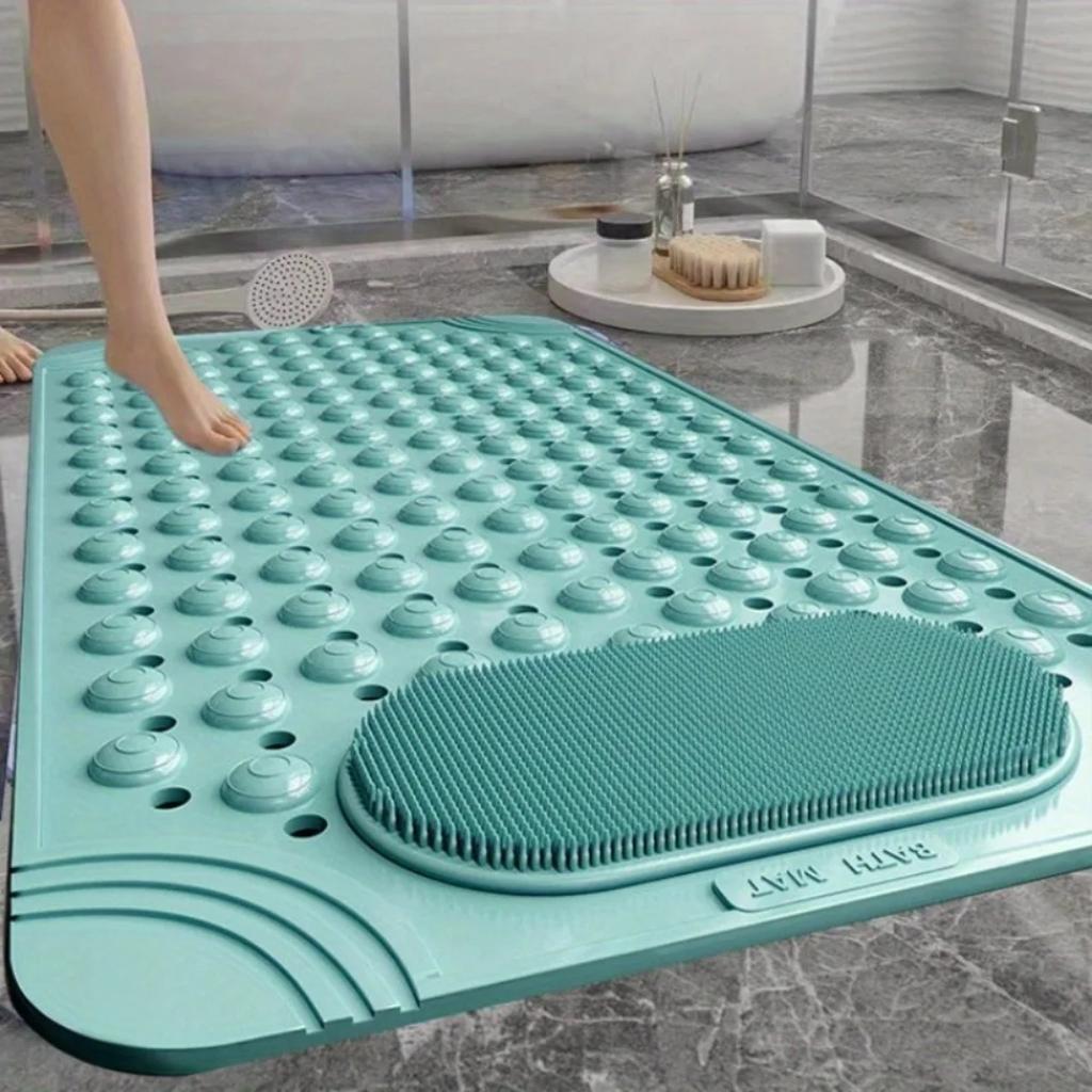 Non Slip Soft PVC Bath Mat with Suction Cups Massage Bumps Foot Cleaning Strong Drainage Bathroom Safety Rug Bathroom Carpet