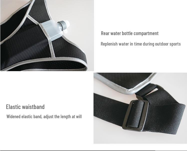 Reflektierende Outdoor-Sportweste mit Handy- und Wasserflaschen-Brusttasche zum Laufen, Radfahren und Bergsteigen