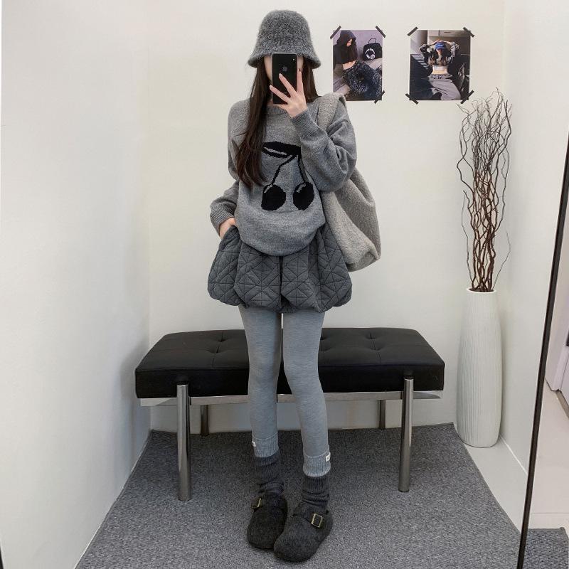 Women s Korean-Style Plaid High-Waist A-Line Skirt Pants, Autumn/Winter Slimming Lantern Shorts M