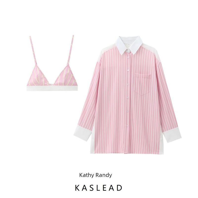 Kaslead New Arrival Women's Clothing Fashion Style Fashion Stripes Poplin Shirt Tops Vest 4661003