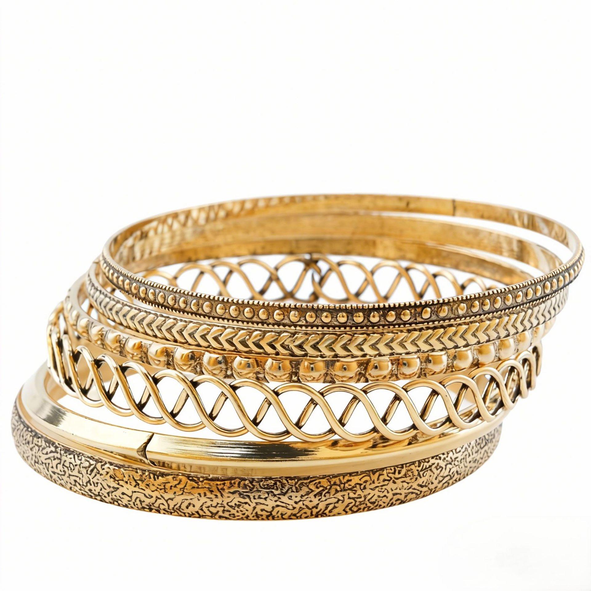 Gold-Plated Geometric Multi-Layer Bracelet Set for Women - Retro Twisted Carved Bangle золотой
