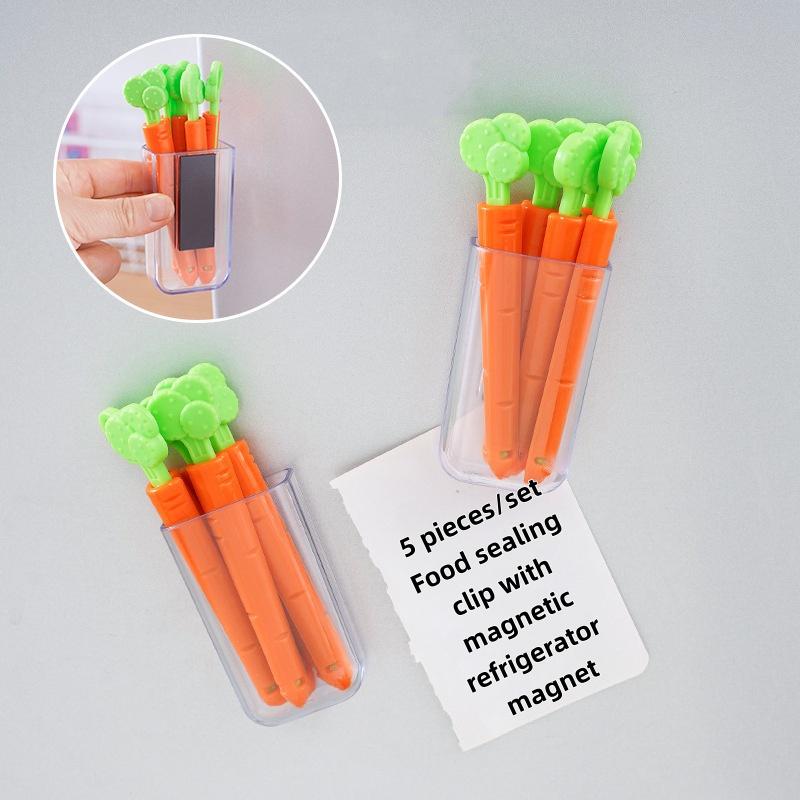 5pcs/ set Cute carrot sealing clip Magnetic absorption nano box Small snack bag tea sealing clip artifact