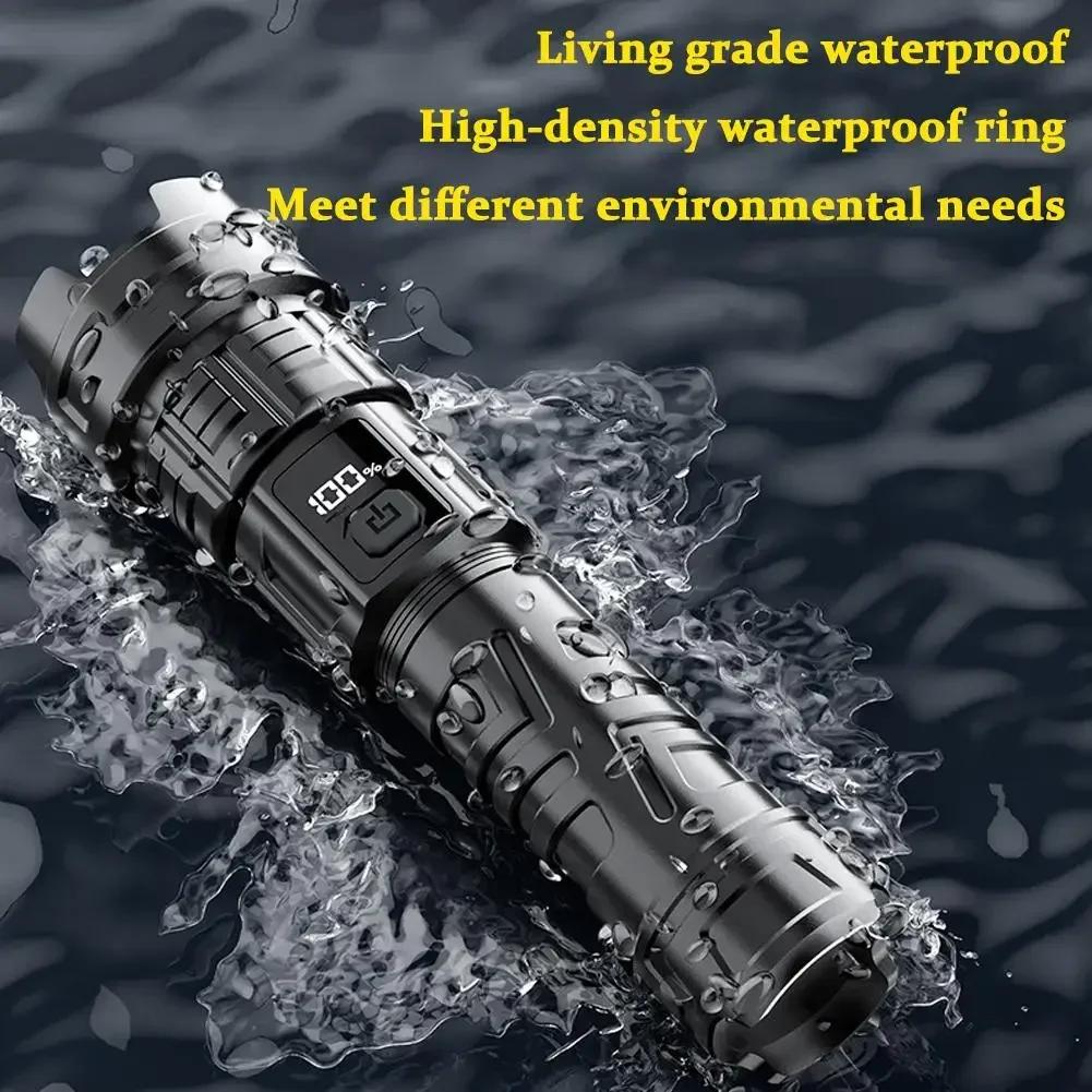 Super Bright LED Flashlight USB Rechargeable Torch Outdoor Zoom Fishing Hunting Spotlight Built-in 18650 Battery ABS Flashlight