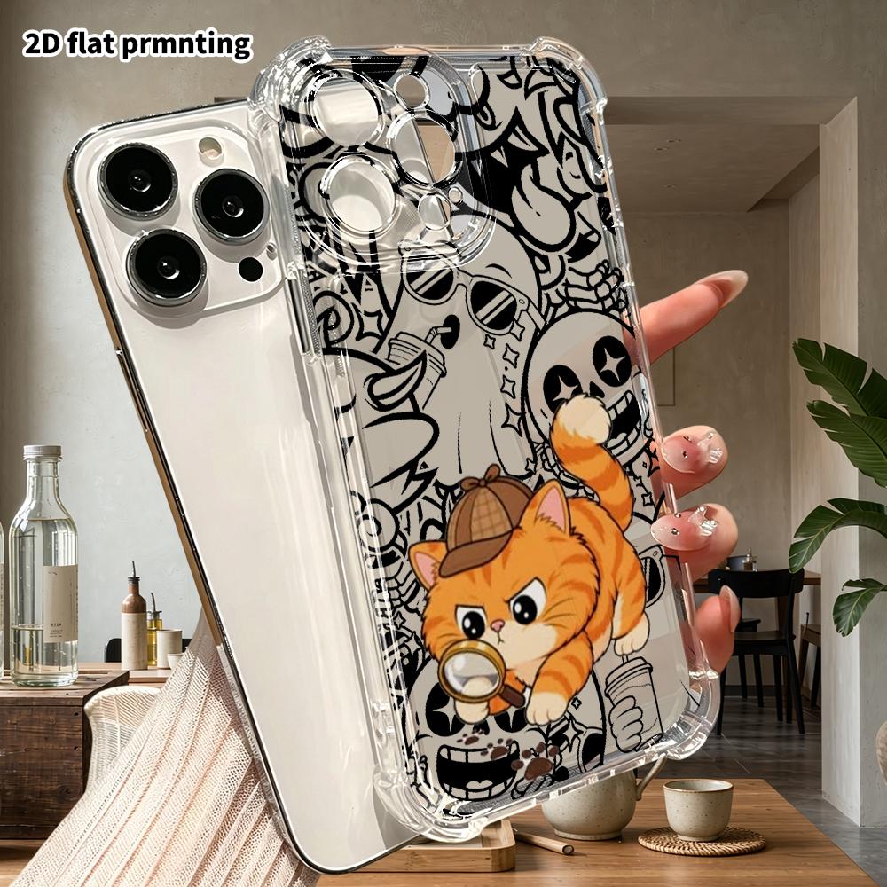 Phone Case: 2D Flat Design, Suitable for iPhone 18, 17, 16, 15, 14, 13 Pro Protective Case, Detective Orange Cat, Perfect Christmas and Halloween Holi
