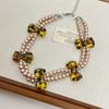 Leopard Print Bow Double Layered Necklace Imitation Pearl Resin Bow Hottie Y2K Retro Design Collarbone Chain Women's Jewelry