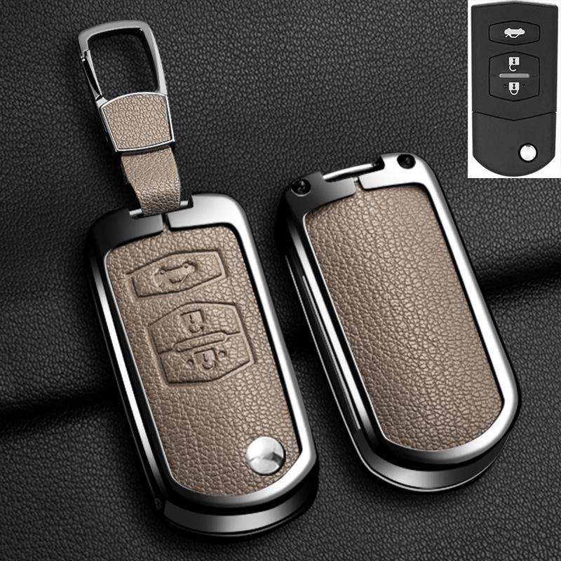 Interior Mouldings New Zinc Alloy Leather Car Flip Key Case Cover for Mazda 2 3 5 6 CX7 CX9 RX8 MX5 MPV Demio Holder Protector K