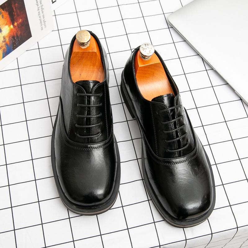 

2025 brown leather shoes men s British high-end niche wedding groom shoes round head business dress derby shoes 38