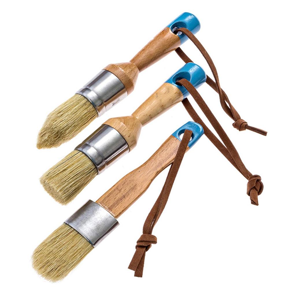 

3 Pcs Round&Flat&Pointed Chalk Paint Wax Brush Wood Handle Natural Bristle Brushes DIY Painting Waxing Tool Easy to Use 1 легкие хаки