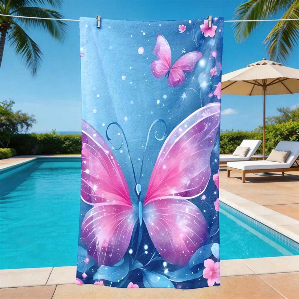 Large Beach Towel 2D Flat Printed Dreamy Butterfly Design Microfiber Sand Resistant Quick Drying Soft Towel For Outdoor Picnic