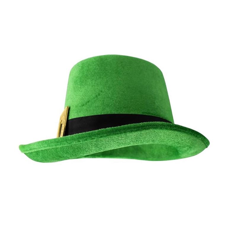 StPatrick Day Green Hat with Gold Buckle Roll Brims Tall Hat Irish National Day Celebration Party Hat Festival Accessory