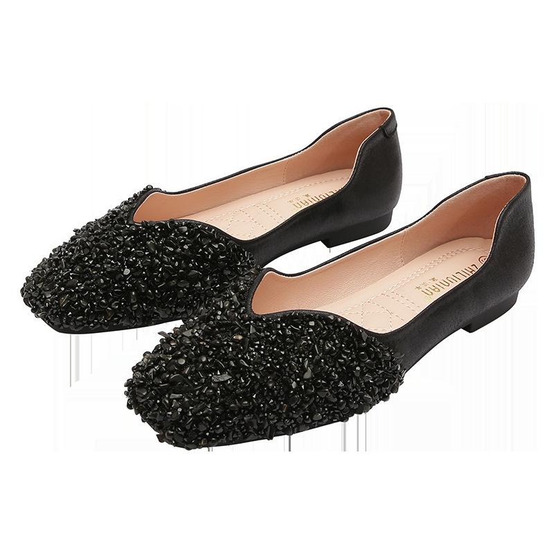 

Женские туфли-лодочки с пайетками и стразами, новая модель, с неглубоким вырезом, на плоской подошве, с мягкой подошвой, туфли-бини, женская обувь большого размера 43 чёрный