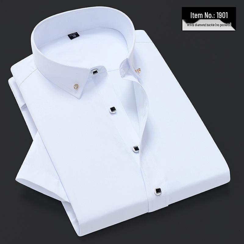 Men's Summer Slim Fit Korean Style Short-Sleeve Formal White Cotton Shirt