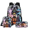 3Pcs Set School Backpack with Front Pocket, Crossbody Bag & Pencil Bag, Cartoon NARUTO, Lightweight for Boys & Girls Ages 6-10
