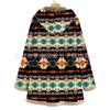 Hooded Jacket Women Plus Size Loose Long Coat Warm Fleece Retro Printed Outwear Pockets