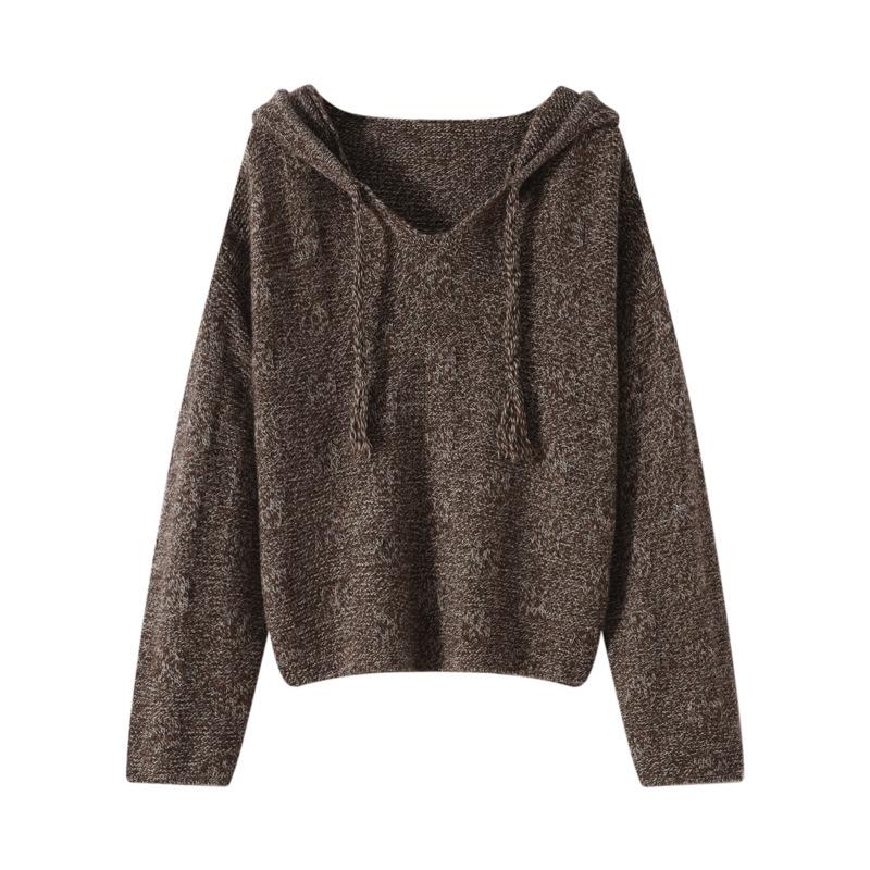 Autumn And Winter New Worsted Wool Hooded Knitted Sweater Long-Sleeved Women'S Solid Color Loose Pullover Bottoming Shirt Top