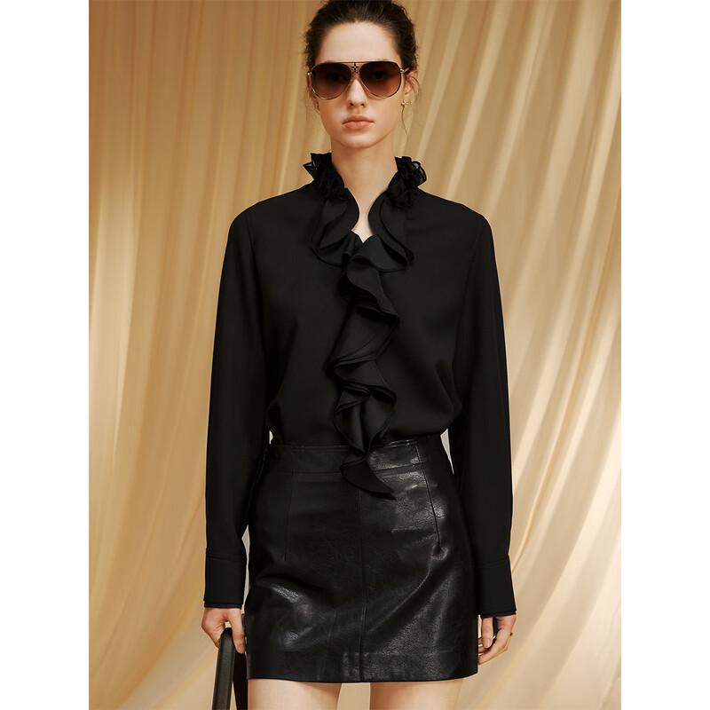 Giovanni Valentino Women's Elegant Ruffled V-Neck Chiffon Blouse