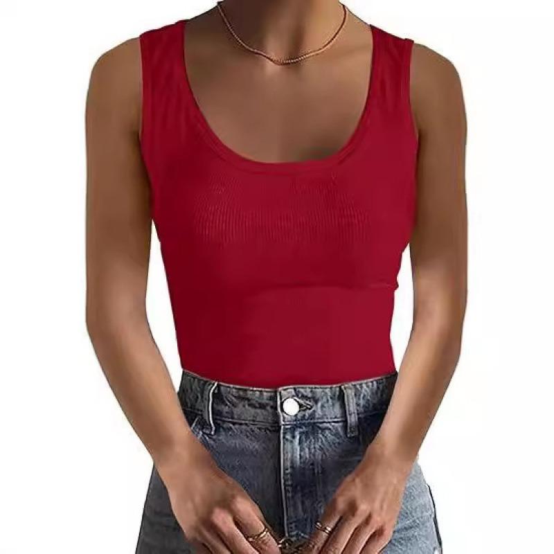 Women's Square Neck Ribbed T-Shirt Sleeveless Stretch Slim Basic Tank Tops for Hot Girls