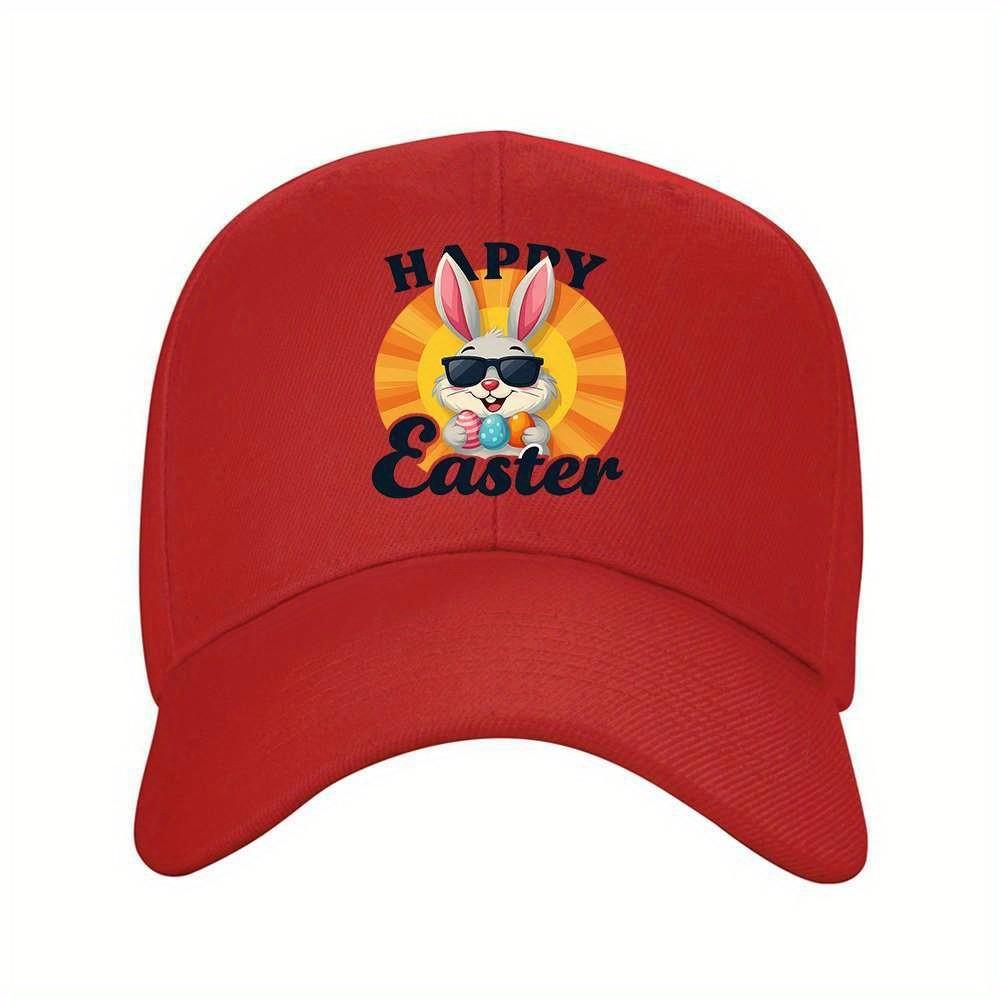 Cheerful Bunny Graphic Baseball Cap Adjustable Polyester Sun Protection Outdoor Hat