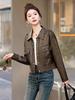 Women's Retro Genuine Leather Motorcycle Jacket, Spring/Autumn 2025 Fashion, Solid Color, Loose Fit, Short Style.