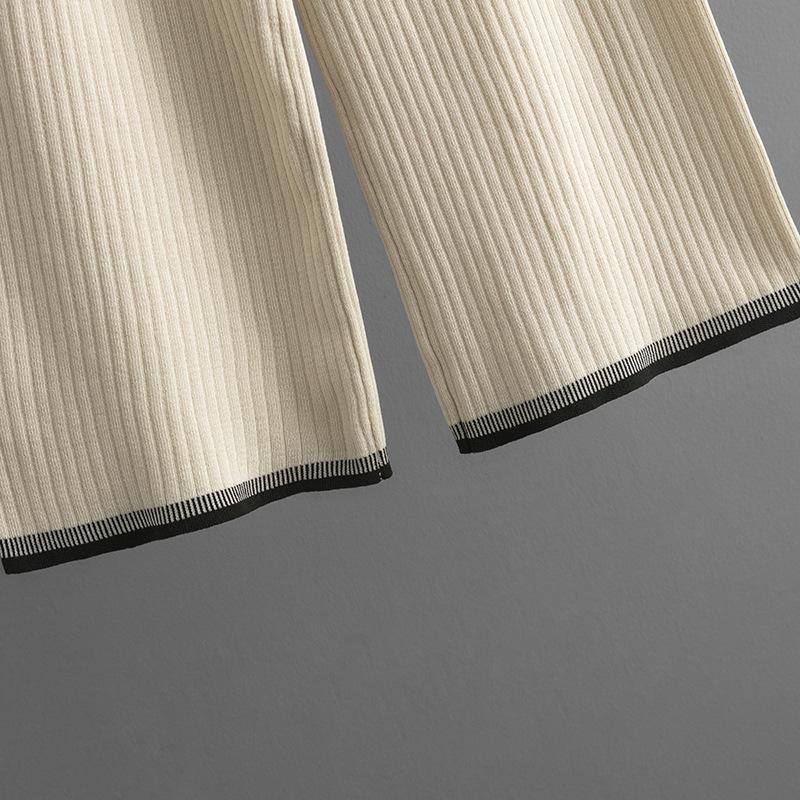 QICED This Is A Two-piece Set of Summer Round-neck Short-sleeved, Tapered, Slimming and Draping Long Pants with Contrasting Color Edges