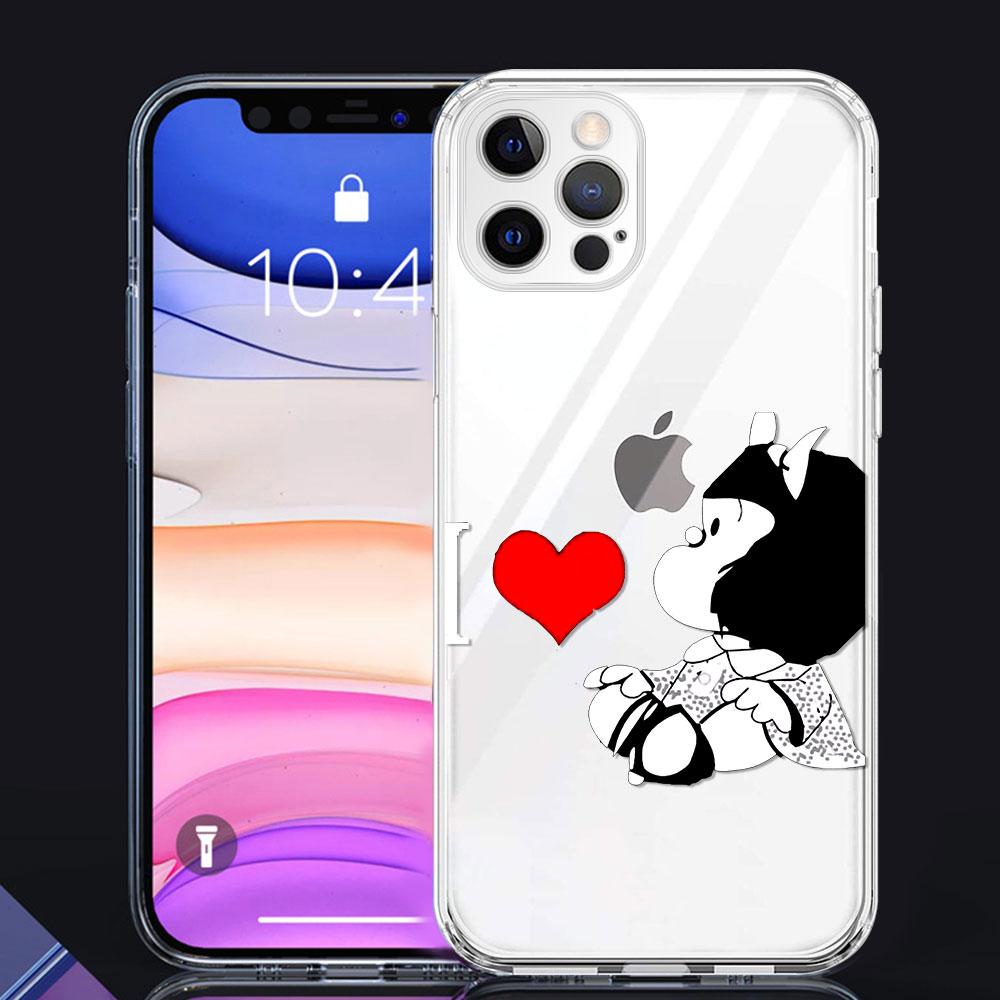 

Прозрачный мягкий чехол для Apple iPhone 7 11 12 Pro XR X XS Max 6 Plus 5, силиконовый чехол для телефона с рисунком Mafalda Girl 13 Pro iPhone 13