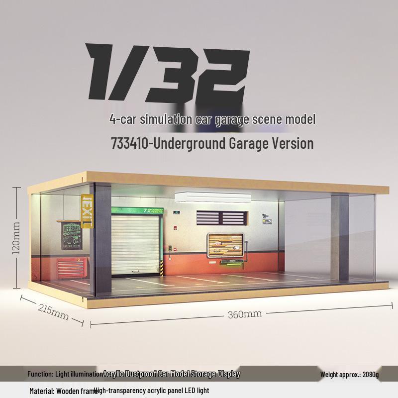 Wooden Car Model Garage with Lights - Cross-Border Simulation Dust Cover 1:32 Scene Ornaments.