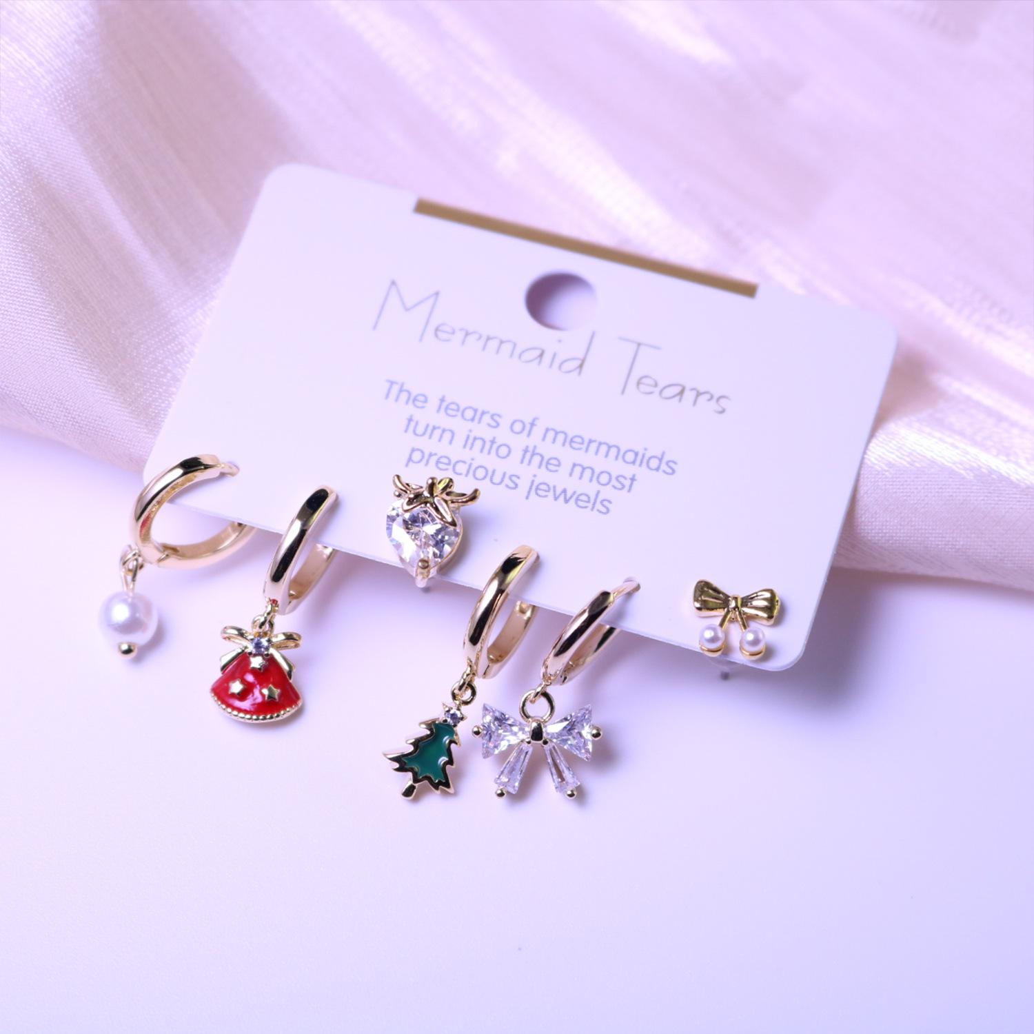 Festive Christmas Tree Bell Earrings Set - 6-Piece Student Party Collection
