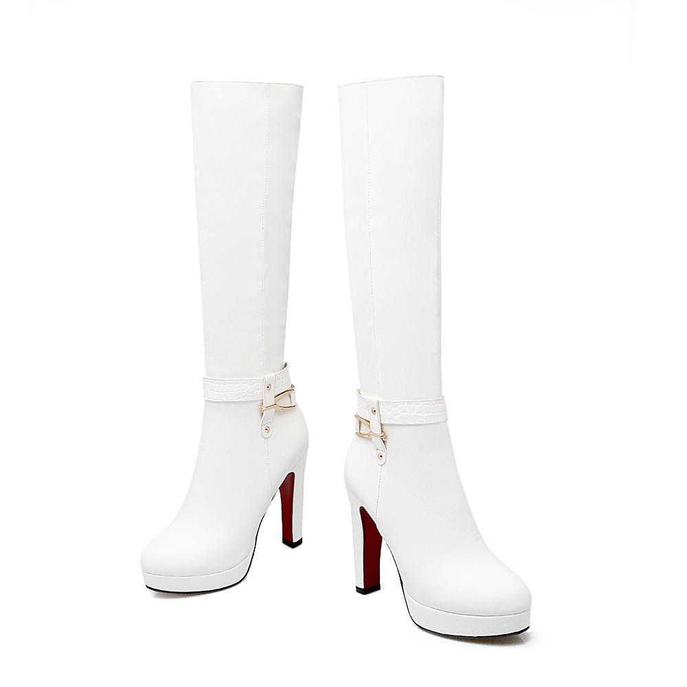 Moteriški aukštakulniai batai rudens ir žiemos nauji vandeniui atsparūs stalo storu kulnu didelio dydžio universalūs vidutinio ilgio batai