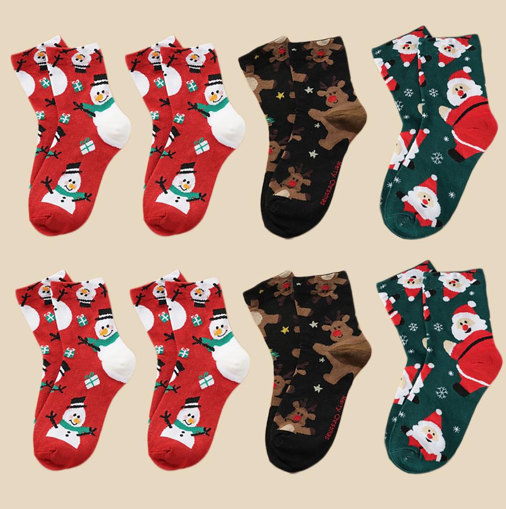 8 Pairs/Set Cute Christmas Socks Cotton Breathable Fashoin Funny Middle Tube Sock Comfortable Casual Warm Winter Gift Socks