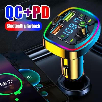 Auto Bluetooth 5.0 Ladegerät Dual USB 3.1A PD 20W Typ-C FM Transmitter Buntes Umgebungslicht Zigarettenanzünder MP3 Musik Player