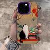 Elegant Chinese Garden Cat Ink Case For iPhone 17 Air 16 E 15 14 13 12 11 Pro Max 8 Plus X IMD Colored Silver Camera Frame Cover