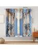2 Pieces of Light Blue Flower Wedding Printed Curtains, Pole Bag Curtains 42*84, Home Decoration, Room Decoration